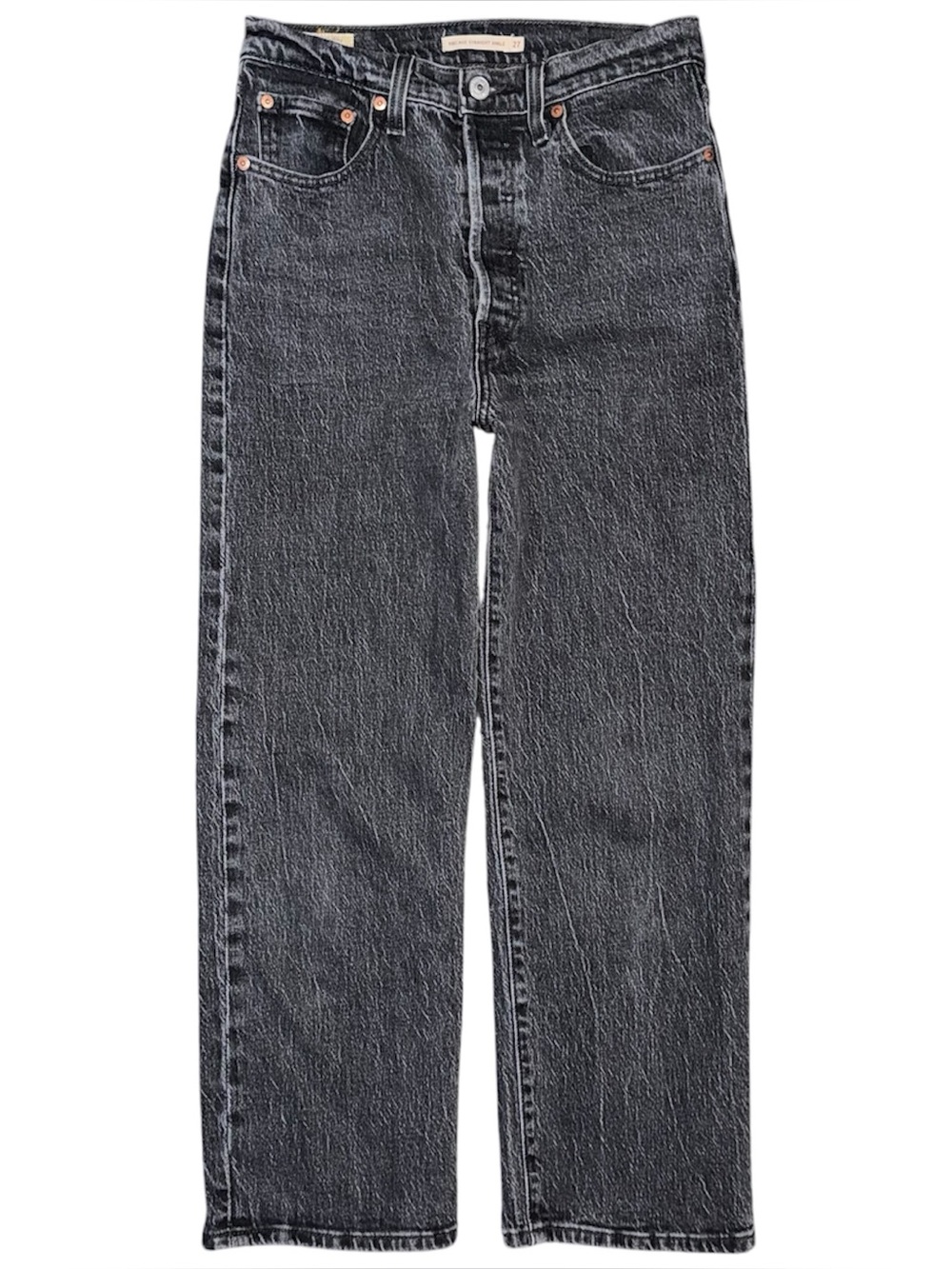 Levis Premium Ribcage Straight Ankle Jeans High Rise Black Denim Sz 27 Stretch